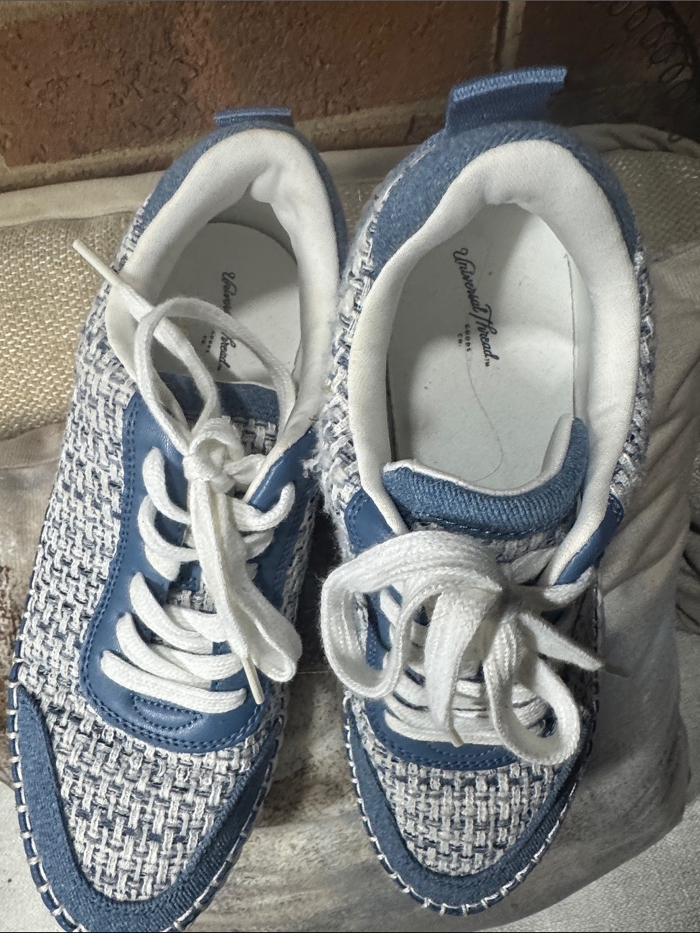 Universal Thread Blue and White Knit Lace-Up Sneakers